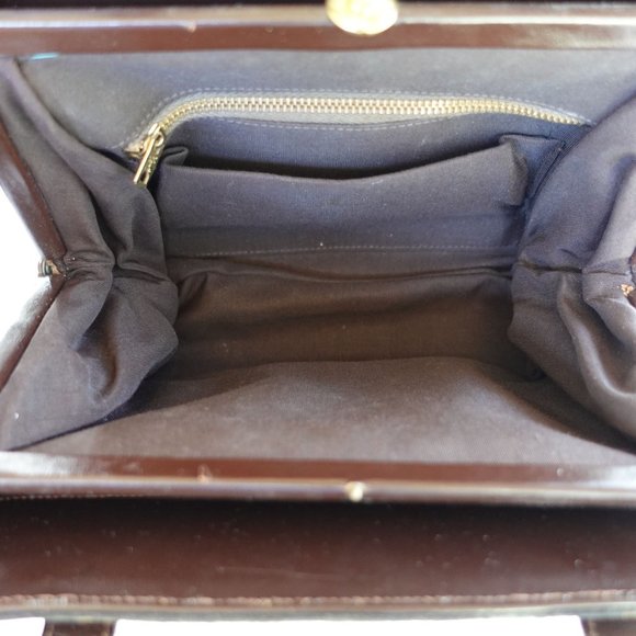 Vintage Crocodile Dual Top Handle Frame Swagger Style  Handbag - Picture 8 of 13